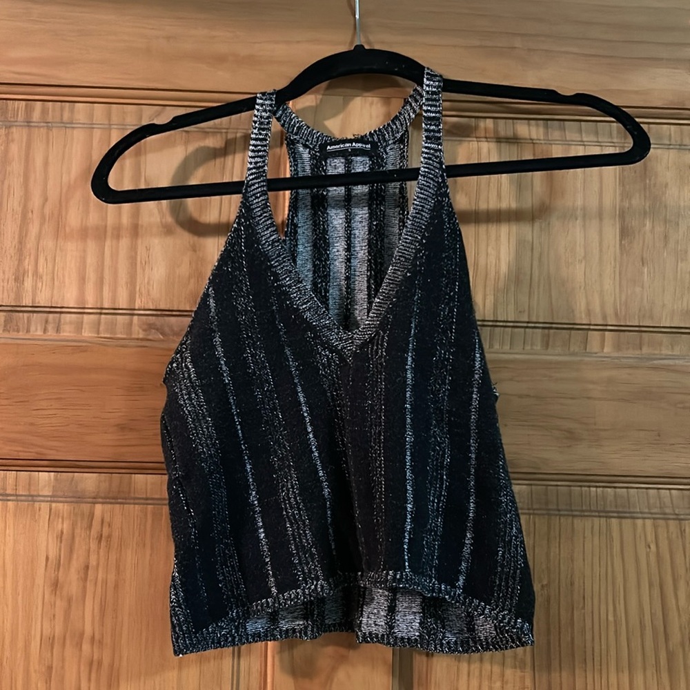 American Apparel Cropped Knit V Neck Tank Top - S